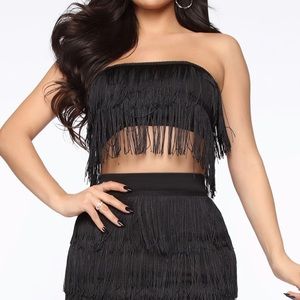Black Fringe Bandeau Crop Top
